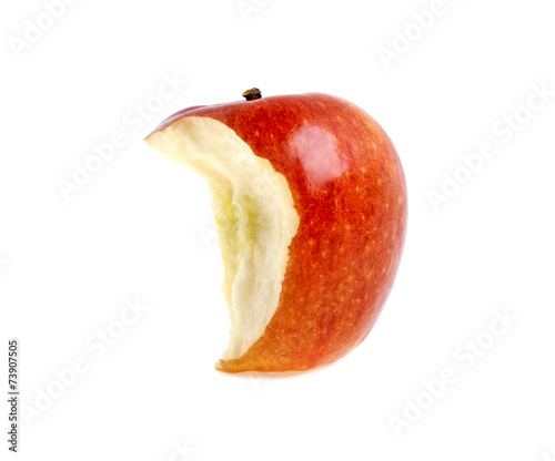 Bitten red apple isolated on white background