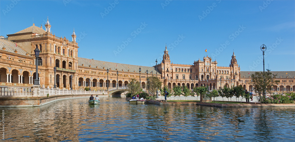 Seville - The Plaza de Espana square and canal