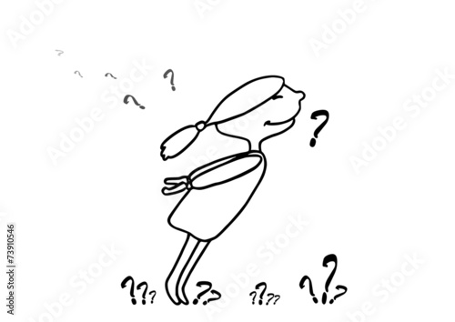 Female child sniffs a question mark