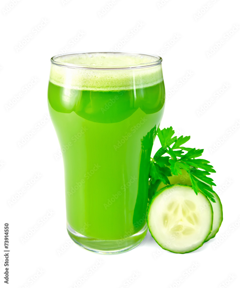 Juice cucumber in glass with cucumber and parsley Juice cucumber in glass with cucumber and parsley