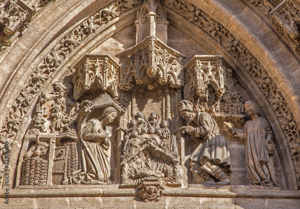 Seville - The Nativity scene on the portal of the Cathedral