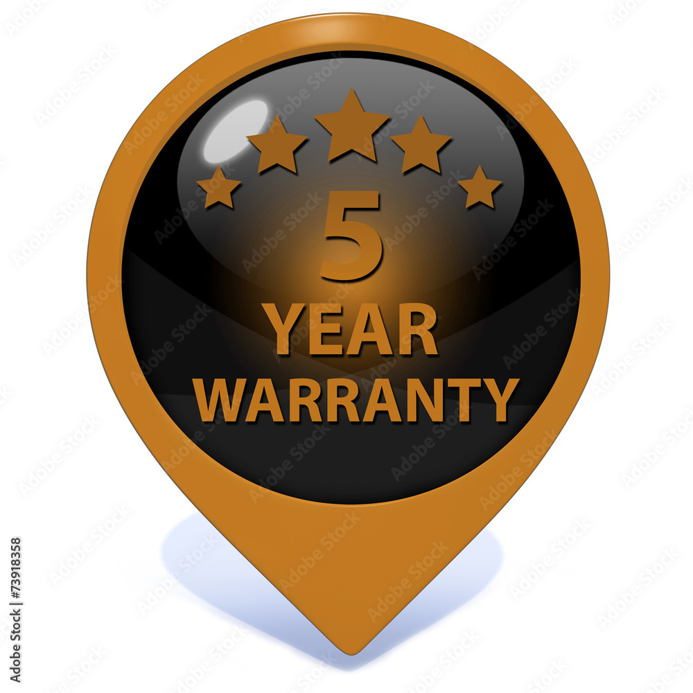 Five year warranty pointer icon on white background Five year warranty pointer icon on white background