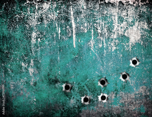 bullet holes in grunge metal plate Fototapeta