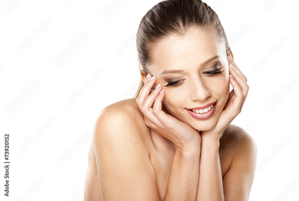 smiling beautiful girl on a white background smiling beautiful girl on a white background