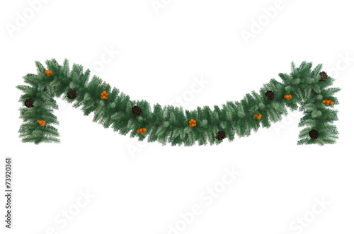 Christmas tinsel with pine cones and baubles isolated