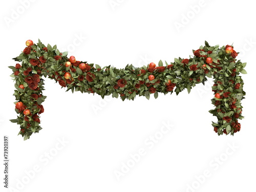 Christmas tinsel with apples and roses isolated