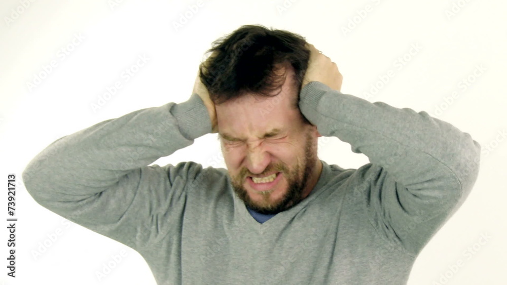 Medium shot of man feeling sick with headache isolated Medium shot of man feeling sick with headache isolated