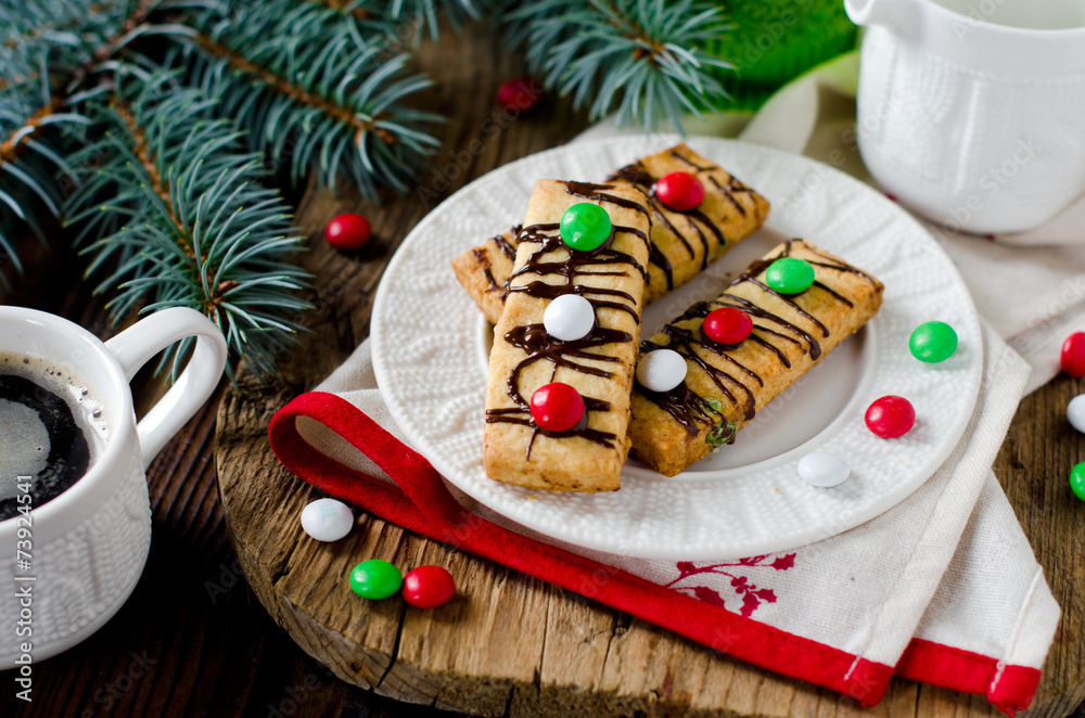 Christmas shortbread cookies with chocolate dragees Christmas shortbread cookies with chocolate dragees