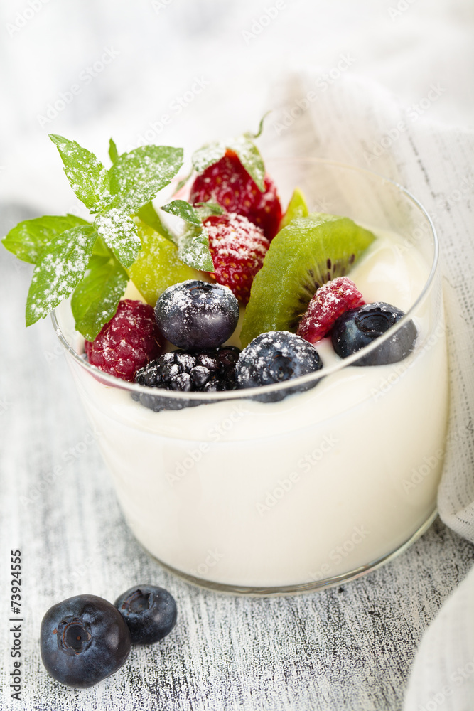 Yogurt with mint and berries. Yogurt with mint and berries.