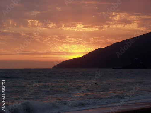 Bright red sea sunset