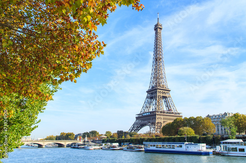 A view of a Seine river with Eiffel Tower in Paris, France