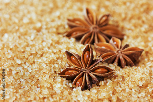anise star on brown cane sugar