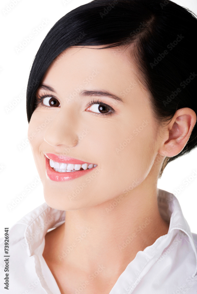 Portrait of happy woman looking at the camera Portrait of happy woman looking at the camera