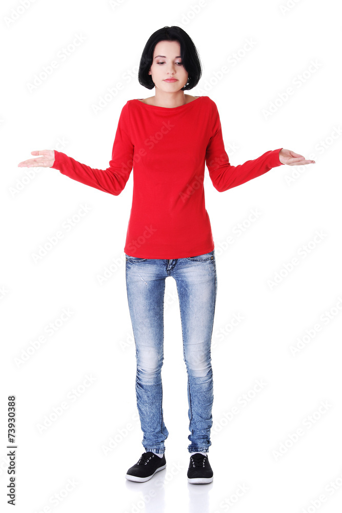 Woman with open hands holding something Woman with open hands holding something