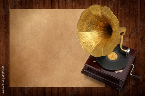 Old music with antique gramophone photo