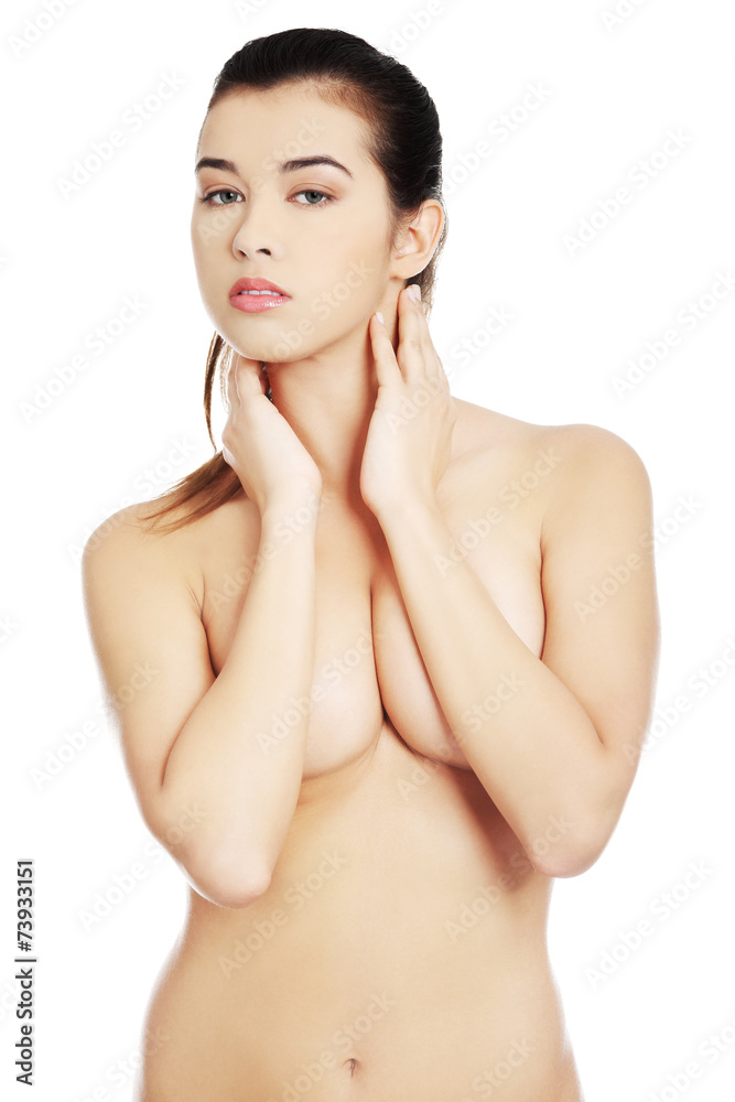 Sensual portrait nude woman with hands under chin Sensual portrait nude woman with hands under chin