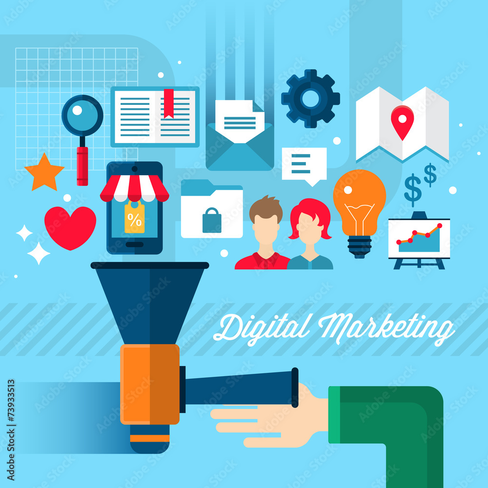 Digital marketing concept in flat modern design Digital marketing concept in flat modern design
