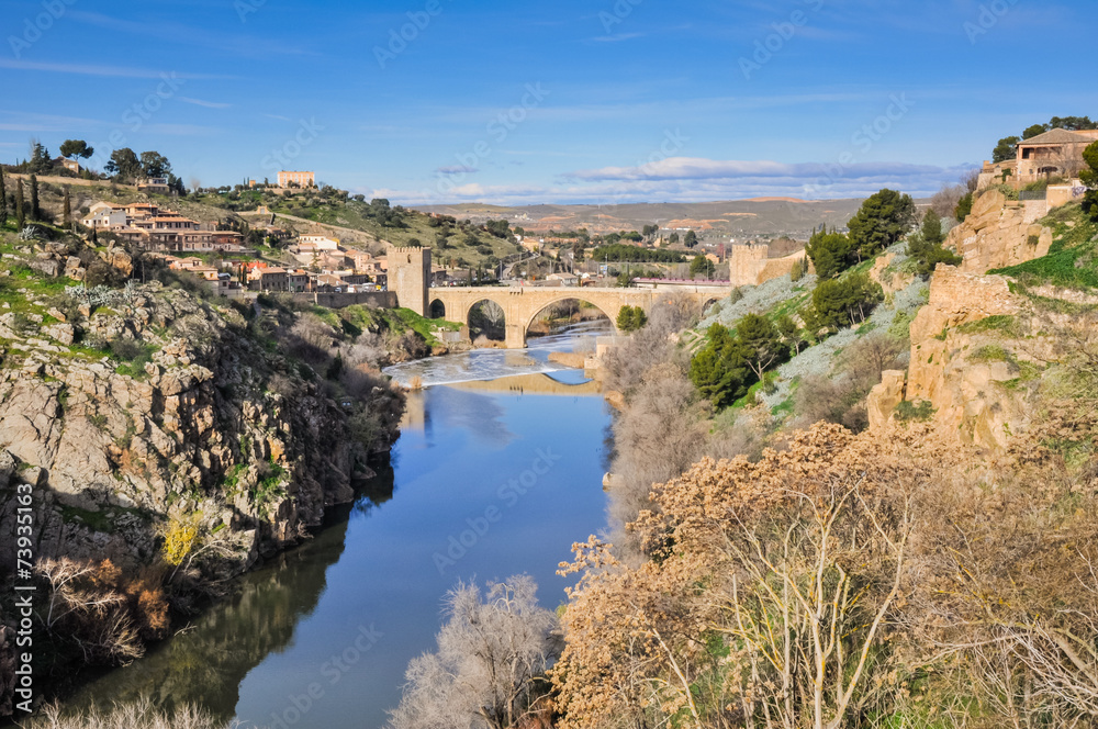 Tagus river and Bridge of San Martin, Toledo (Spain)