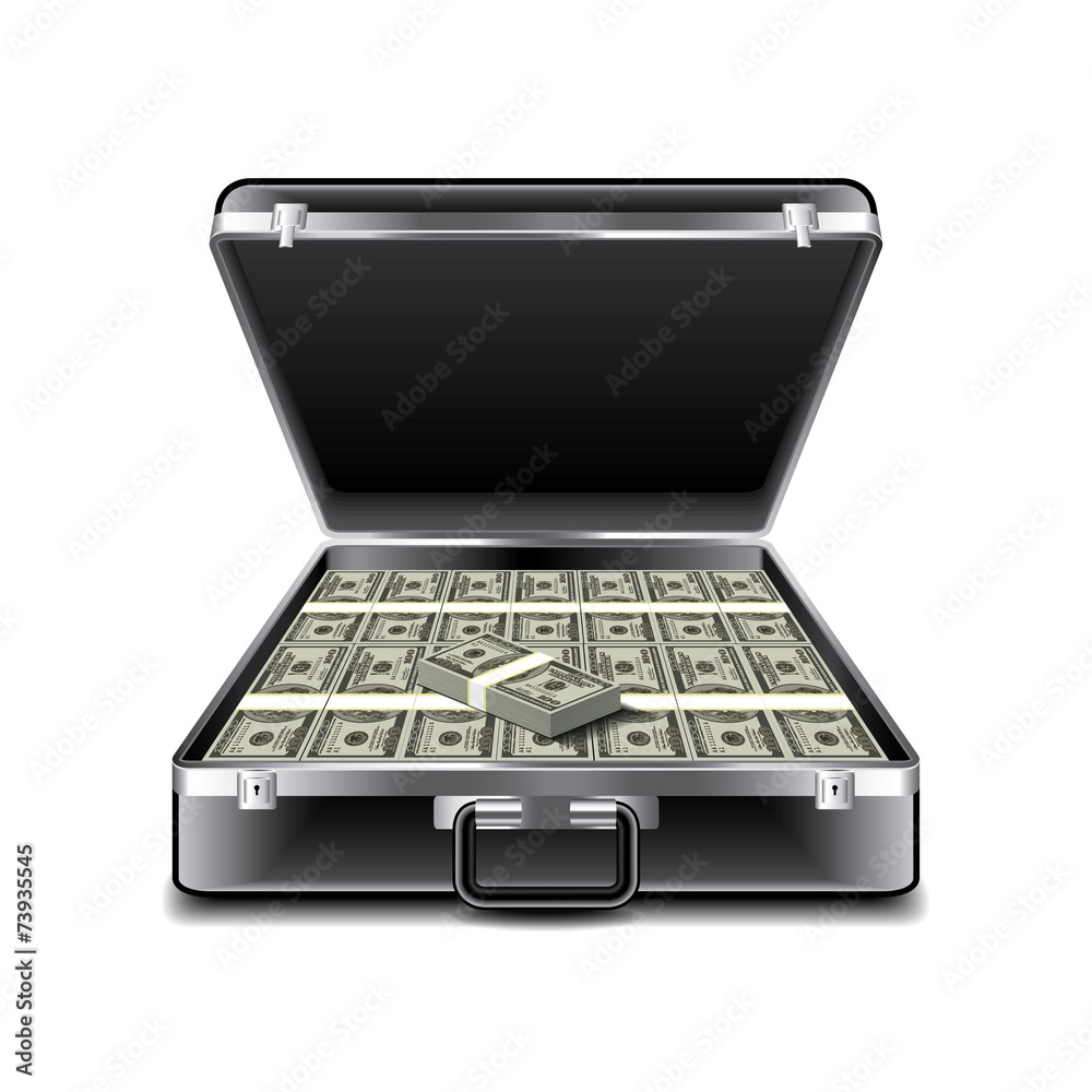 Suitcase full of money isolated on white vector Suitcase full of money isolated on white vector