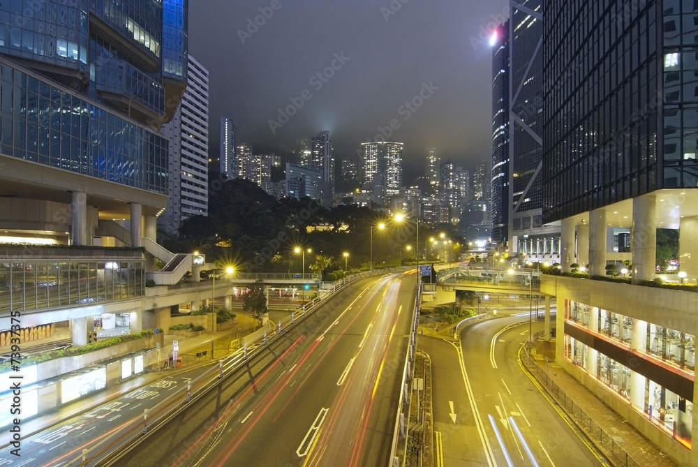 night view of skyscrapers in Hong Kong