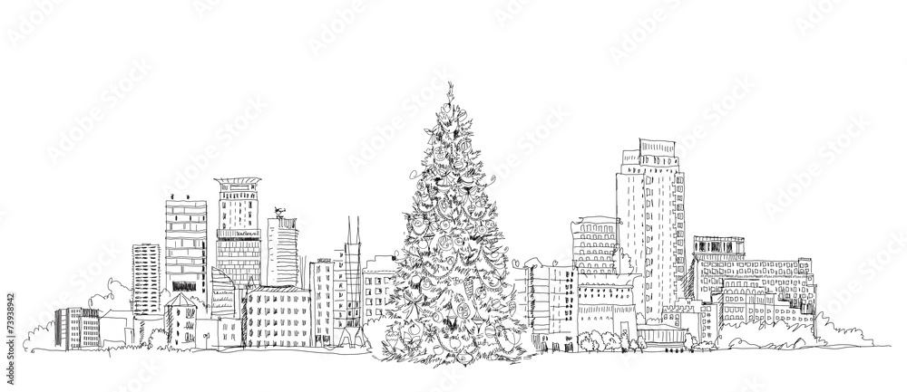 Obraz premium Christmas tree in London, sketch collection
