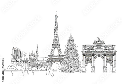 Fototapeta Naklejka Na Ścianę i Meble -  Christmas tree in Paris, sketch collection