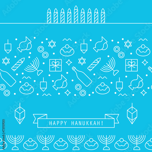 Hanukkah holiday design elements with flat line icons