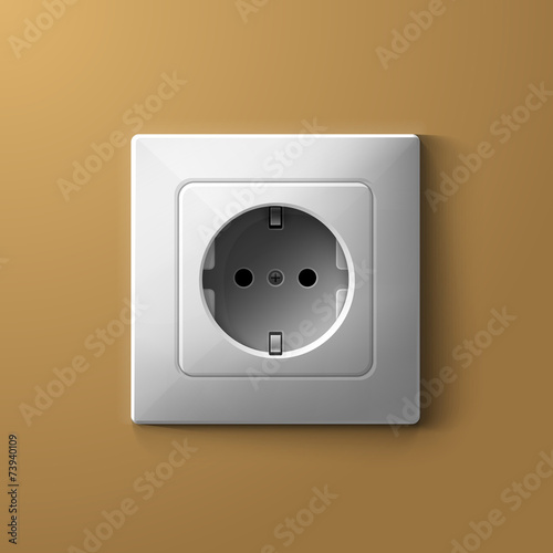 Realistic electric white socket on biege wall background
