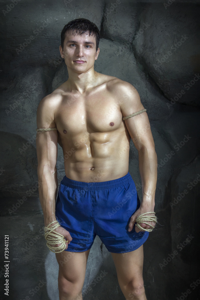 Male man fighter posing in front