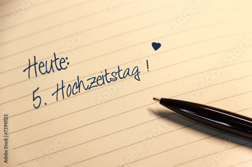 Notiz mit Mitteilung 5. Hochzeitstag