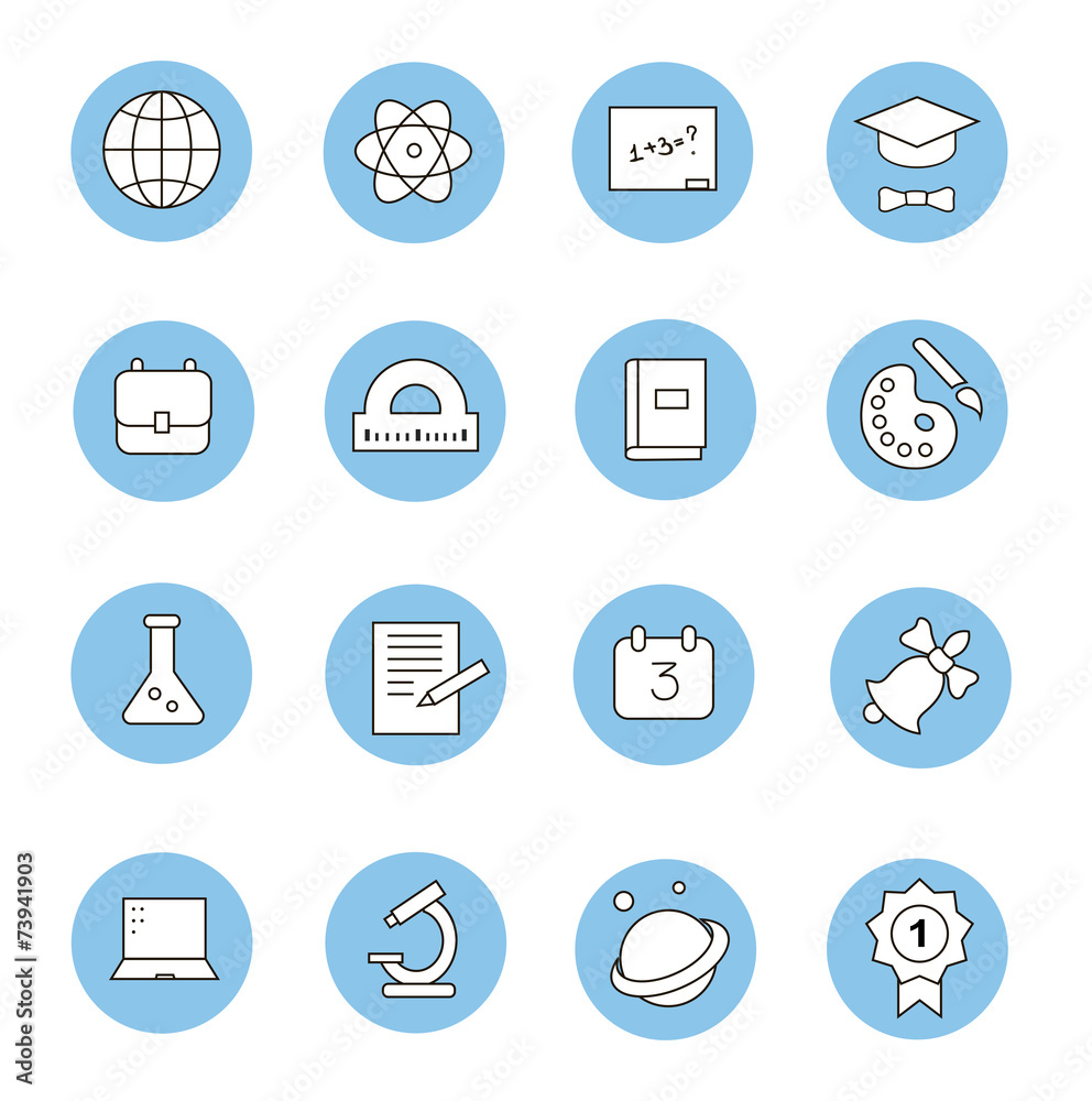 Education and learning flat thin line icons set, modern Education and learning flat thin line icons set, modern