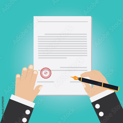 Vector of hand signing contract