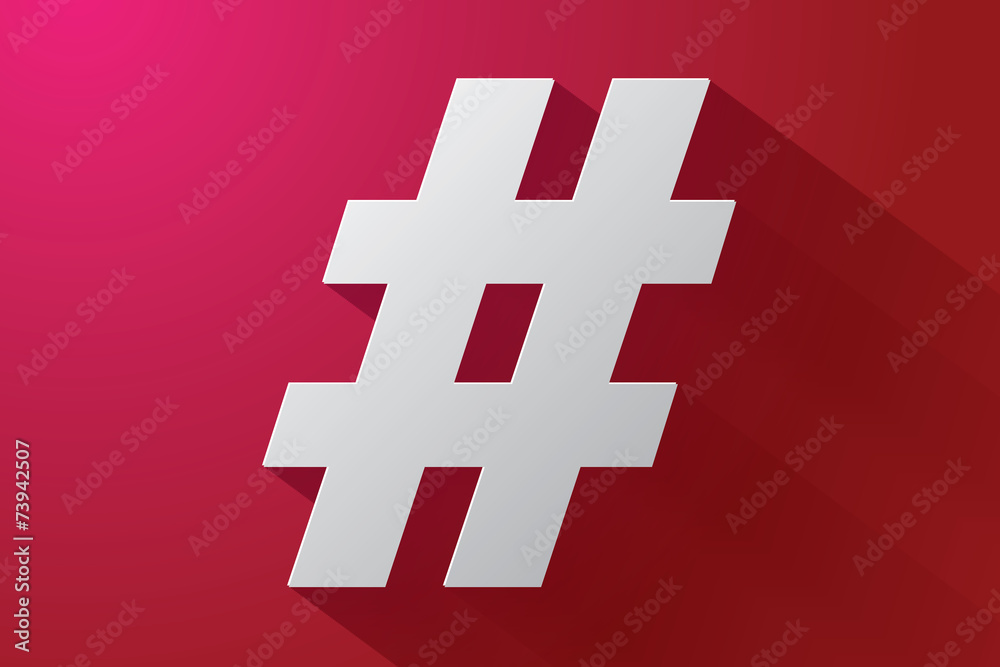 Obraz premium Hashtag sign with long shadow on red background