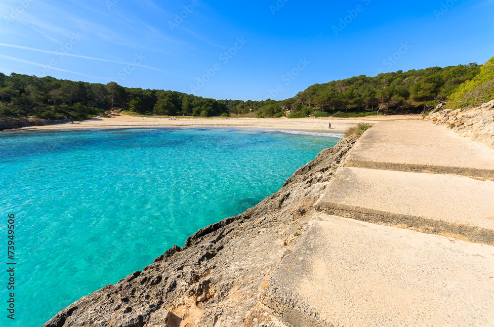 Azure sea water of Cala Mondrago beach, Majorca island, Spain Azure sea water of Cala Mondrago beach, Majorca island, Spain