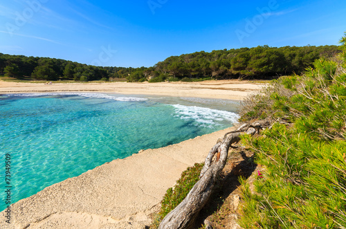 Azure sea water of Cala Mondrago beach  Majorca island  Spain