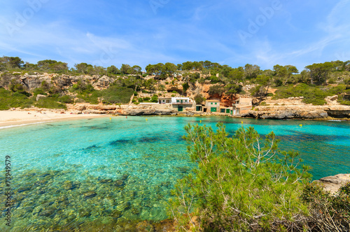 Beach with azure sea water, Cala Llombards, Majorca island