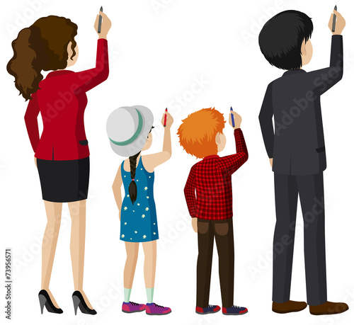 Kids and adults writing