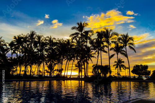 beautiful sunset in tropical beach resort