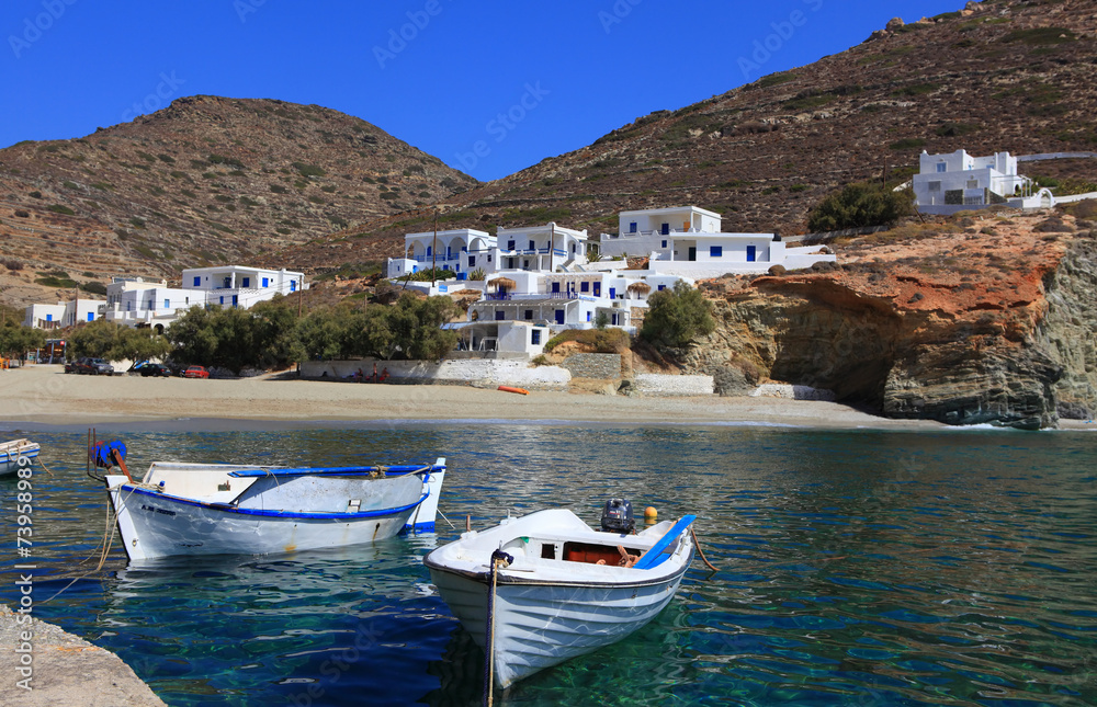 Fishing boats at the coast of Folegandros, Greece 
