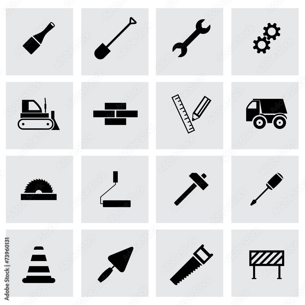 Vector black construction icons set Vector black construction icons set