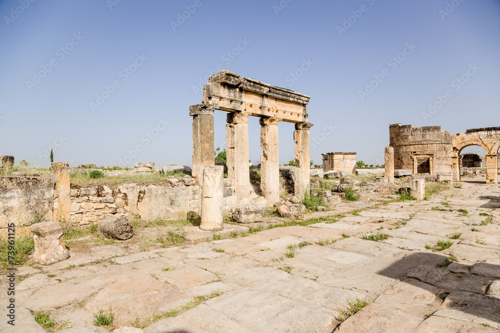 Hierapolis. The ruins of the colonnade and Domitian Gate