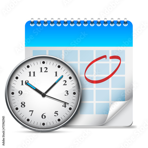 Big clock and calendar with marked page.