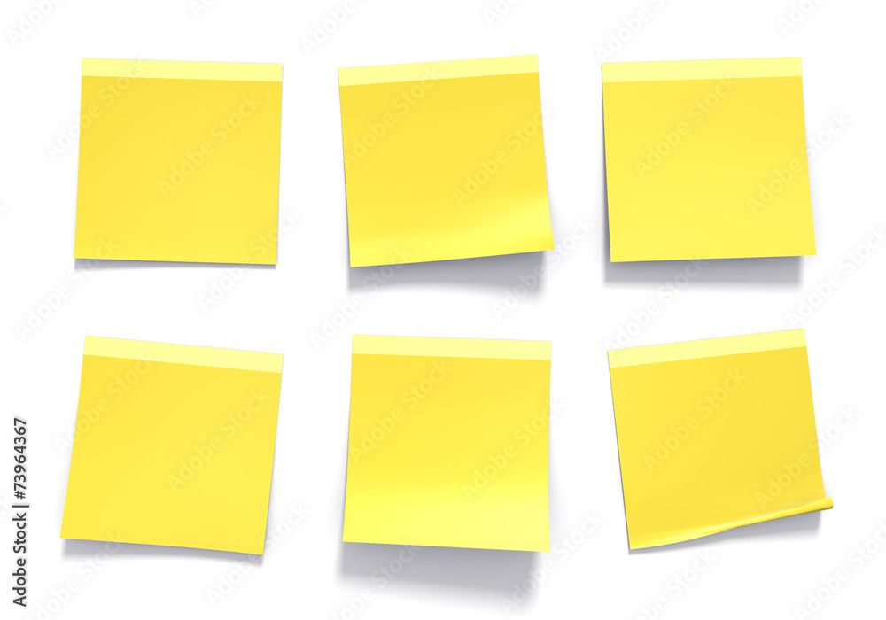 Set of yellow sticky notes used in an office for reminders Set of yellow sticky notes used in an office for reminders