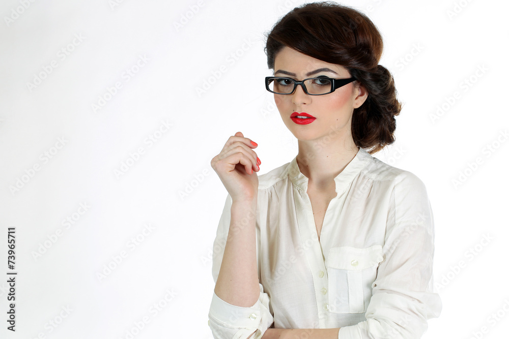 business woman with glasses isolated on white