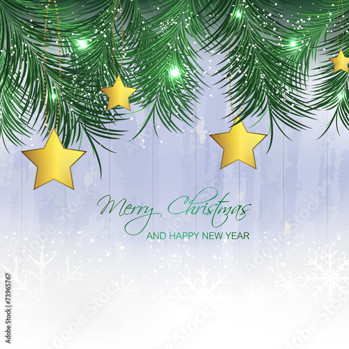 Christmas background with gold star and pine needles