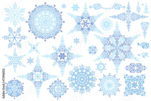 Snowflakes winter set.Vector doodles