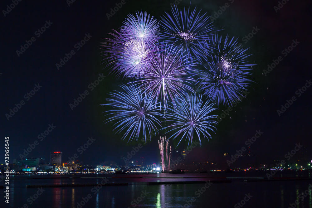 Blooming firework blue color of celebration night