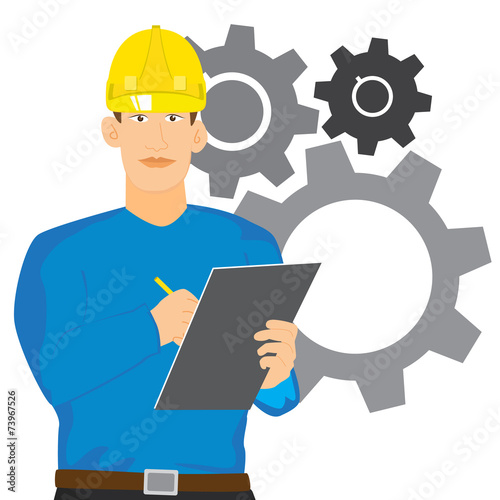 illustration of Engineer checking with clipboard vector isolated