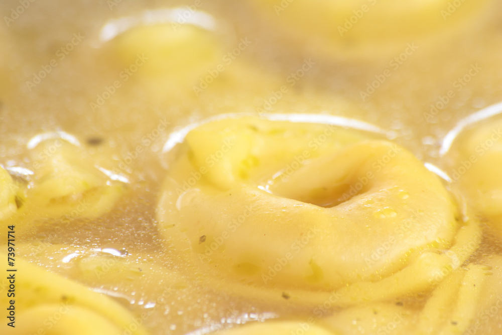 Tortellini diped and cooked in chicken broth. Tortellini diped and cooked in chicken broth.
