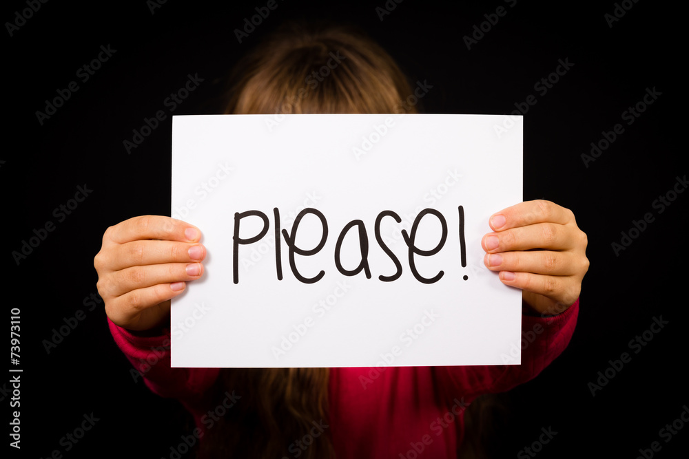 Child holding Please sign Child holding Please sign